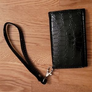 Black Faux Snakeskin Wristlet